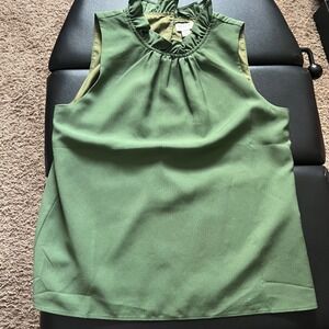 J.Crew Ruffle Mock Neck Sleeveless Top Olive Green Blouse SP‎